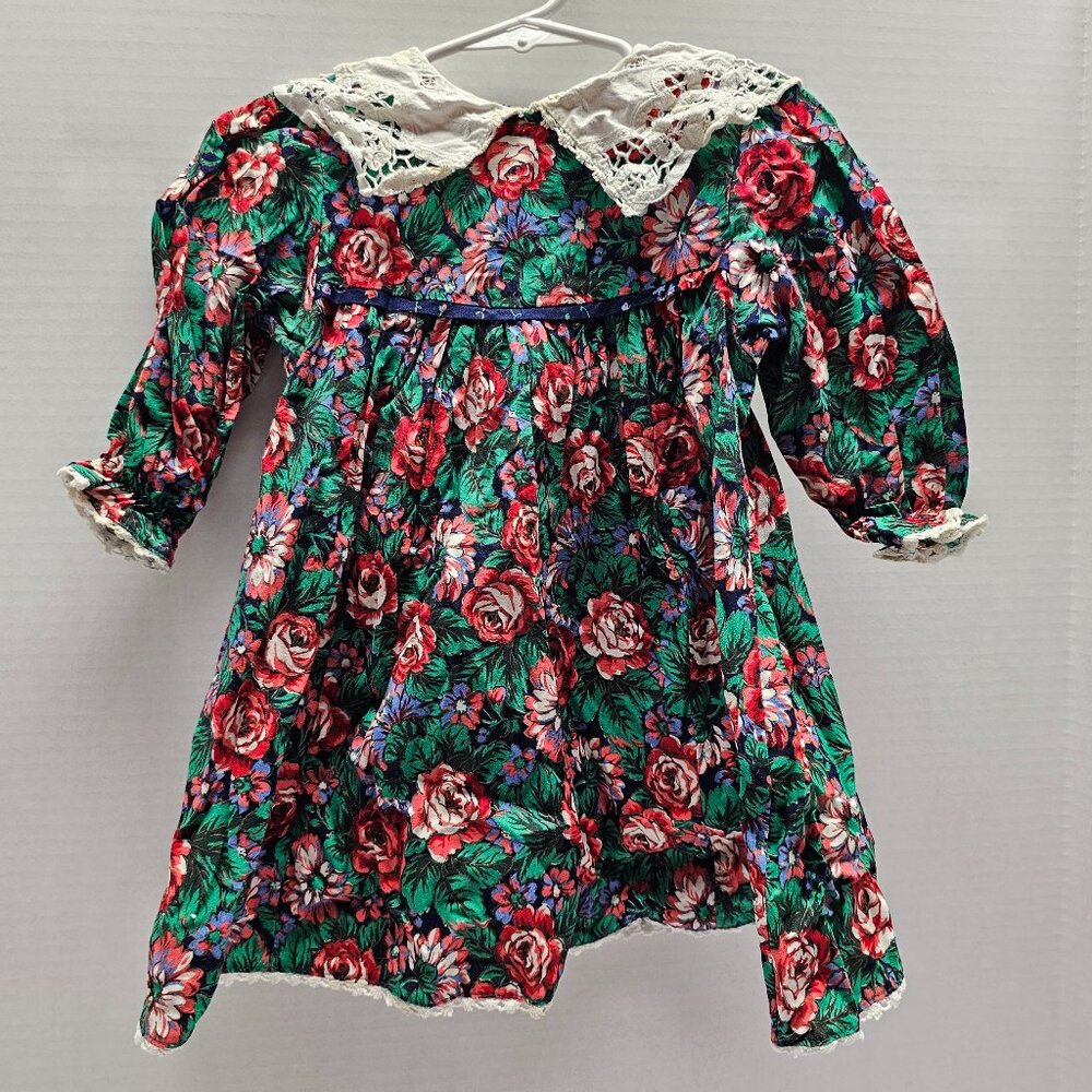 Allison Rose Floral Roses Lace Collar Girls Toddler Baby Dress 24 Month 2